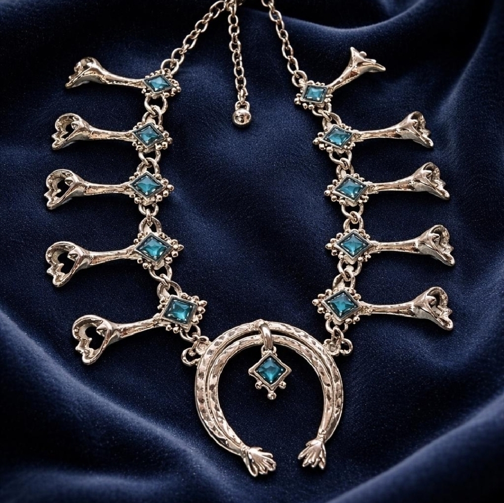 Vintage Kingsman Turquoise Stone SilverPlated Statement Necklace